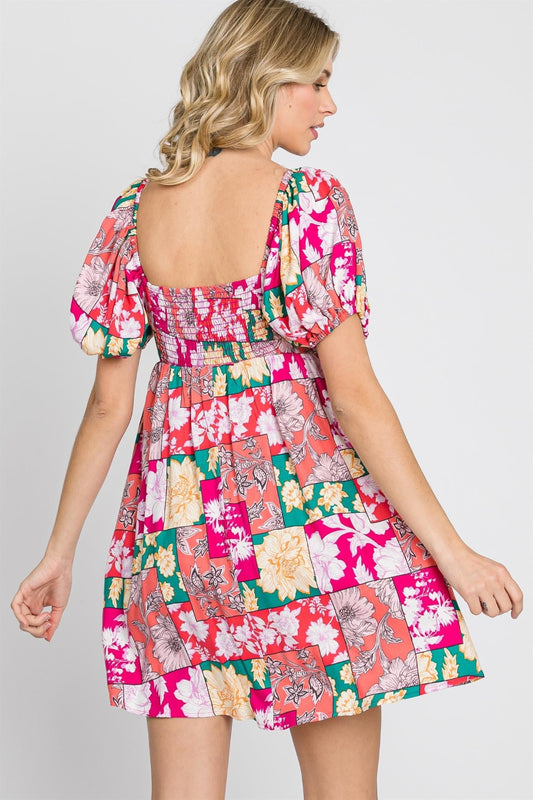 GeeGee Floral Ruff Sleeve Mini Dress Trendsi