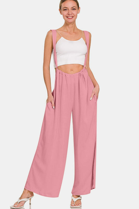 Zenana Pocketed Wide Strap Wide Leg Overalls Trendsi