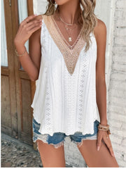 Eyelet V-Neck Wide Strap Tank - Flyclothing LLC