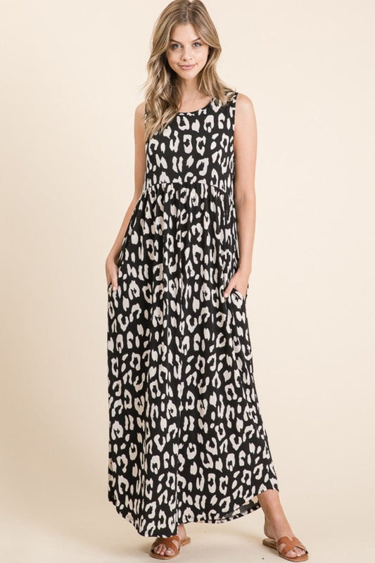 BOMBOM Leopard Maxi Dress with Pockets - Trendsi