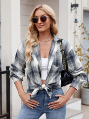 Plaid Collared Neck Long Sleeve Shirt