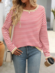 Mandy Striped Round Neck Long Sleeve Sweater - Trendsi