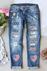 US Flag Distressed Straight Jeans - Trendsi