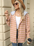 Drawstring Plaid Long Sleeve Hooded Jacket - Trendsi