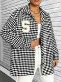 Houndstooth Button Down Long Sleeve Shacket - Trendsi