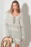 Thinkable Mixed-Stitch Front Tie Sweater Dress - Trendsi