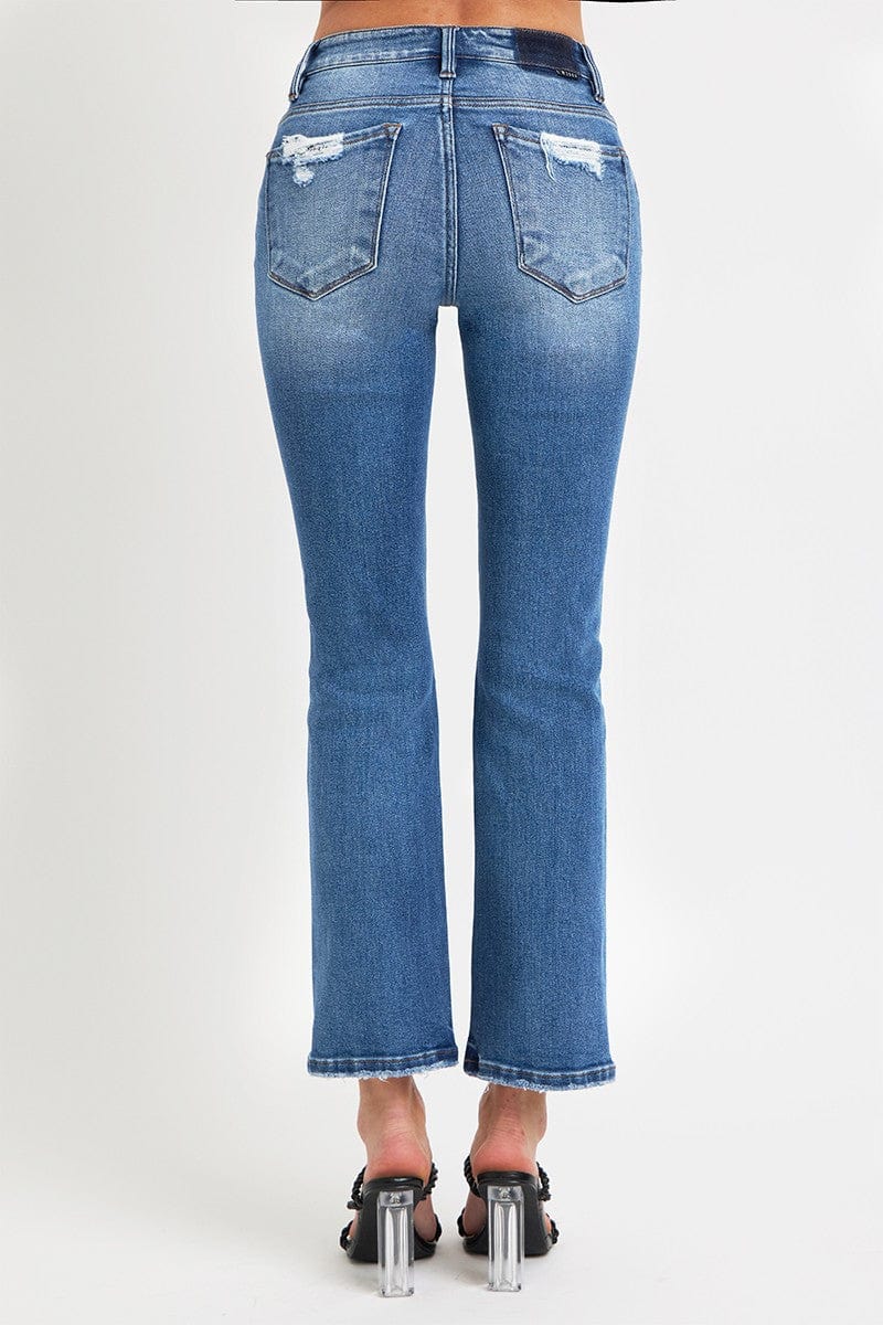 RISEN Full Size Mid Rise Ankle Straight Jeans with Pockets - Trendsi