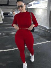 Mock Neck Long Sleeve Top and High Waist Pants Set - Flyclothing LLC