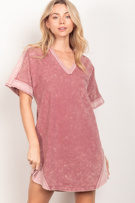 VERY J Short Sleeve V-Neck Tee Dress Trendsi