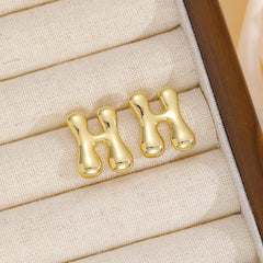 18K Gold-Plated Bubble Letter Stud Earrings - Trendsi