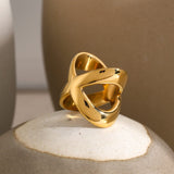 18K Gold-Plated Crisscross Ring - Trendsi