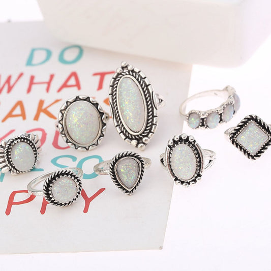 Opal Alloy Geometric Ring 8-Piece Set