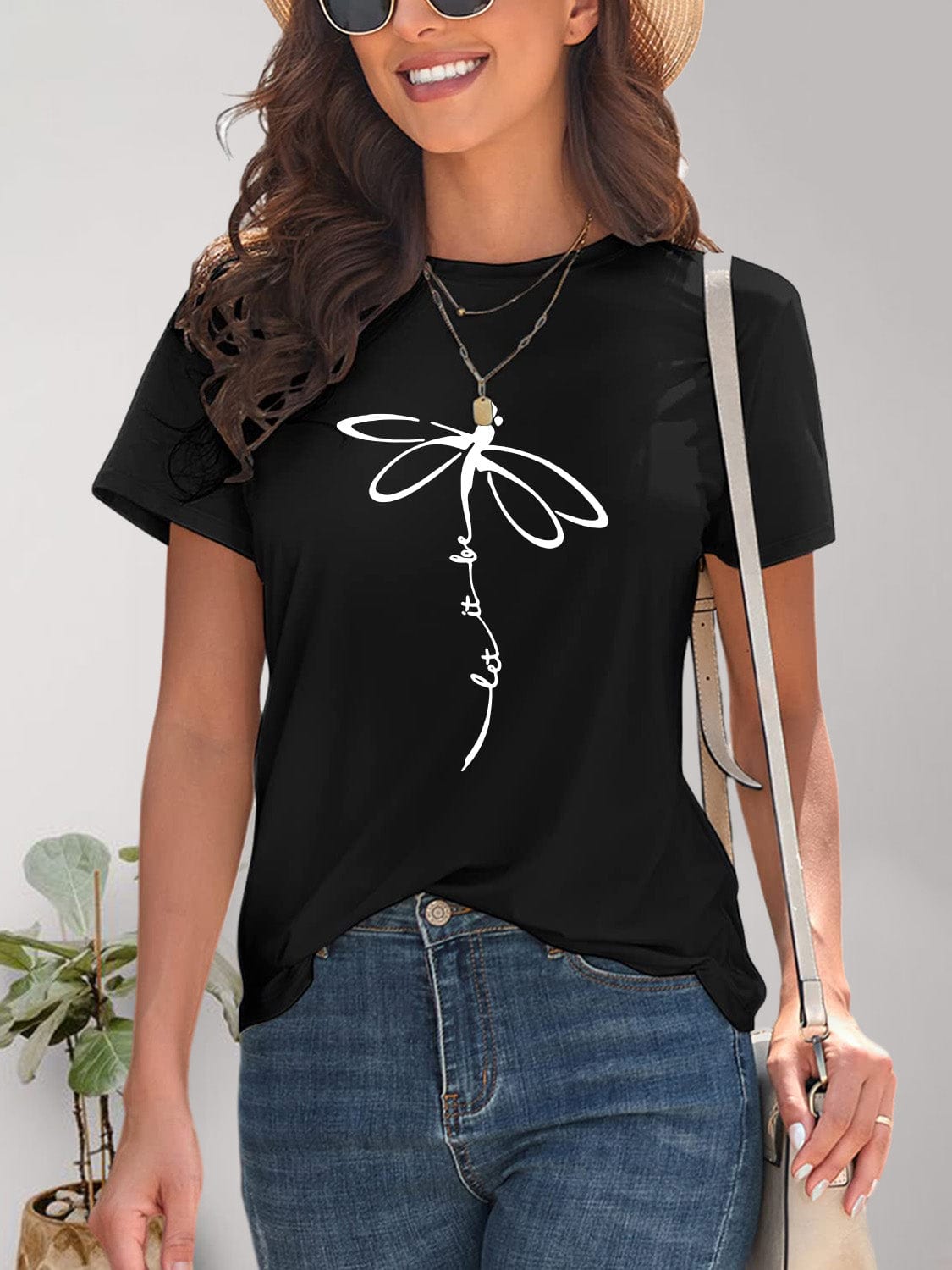 Dragonfly Graphic Round Neck Short Sleeve T-Shirt - Trendsi