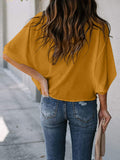 Full Size Cowl Neck Three-Quarter Sleeve Blouse Trendsi