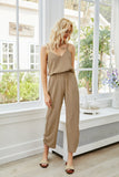 V-Neck Spaghetti Strap Sleeveless Jumpsuit - Flyclothing LLC