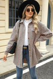 Houndstooth Button Up Dropped Shoulder Coat - Trendsi