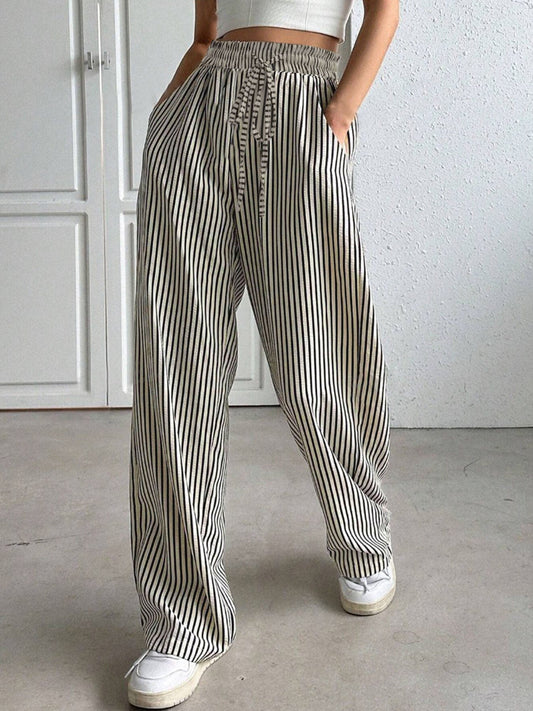 Drawstring Striped Elastic Waist Pants - Trendsi