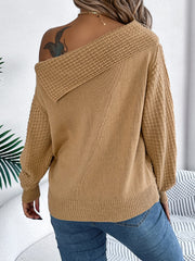 Cable-Knit One Shoulder Long Sleeve Sweater - Trendsi