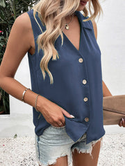 Full Size Johnny Collar Button Up Tank Trendsi