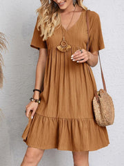 Full Size V-Neck Short Sleeve Dress - Trendsi