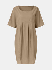 Full Size Round Neck Half Sleeve Dress with Pockets