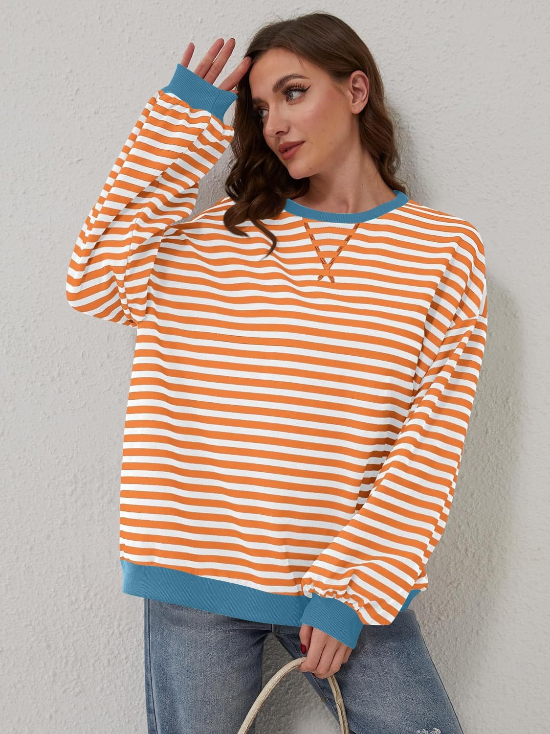 Contrast Striped Long Sleeve Sweatshirt - Trendsi