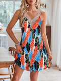 Lace Detail Printed V-Neck Sleeveless Dress Trendsi