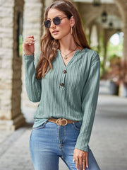 Mandy Notched Long Sleeve T-Shirt - Trendsi