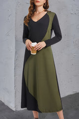 Contrast Long Sleeve Midi Dress - Trendsi