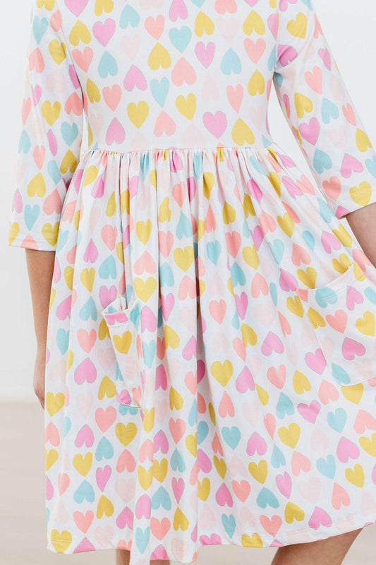 Sweetheart 3/4 Sleeve Pocket Twirl Dress