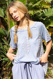 POL Short Sleeve Lace Crochet Panel Top - Flyclothing LLC