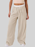 Contrast Waistband Drawstring Wide Leg Pants - Trendsi