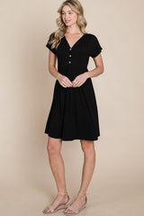 BOMBOM V-Neck Short Sleeve Dress - Trendsi