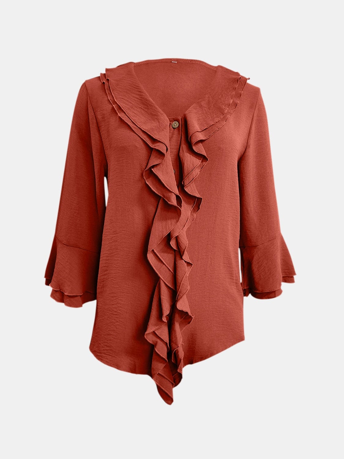 Full Size Ruffled V-Neck Flounce Sleeve Blouse - Trendsi