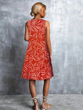 Printed Round Neck Sleeveless Dress - Flyclothing LLC