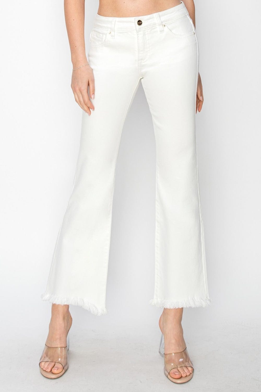 RISEN Full Size Tummy Control Crop Flare Step Hem Pants - Trendsi