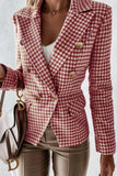 Houndstooth Collared Neck Double-Breasted Blazer - Trendsi