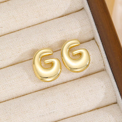 18K Gold-Plated Bubble Letter Stud Earrings - Trendsi