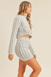 MABLE Houndstooth Cropped Knit Cardigan and Mini Skirt Set - Trendsi