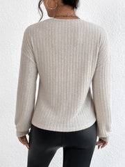 Surplice Dropped Shoulder Long Sleeve T-Shirt - Trendsi