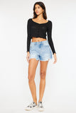 Kancan High Waist Frayed Denim Shorts - Flyclothing LLC