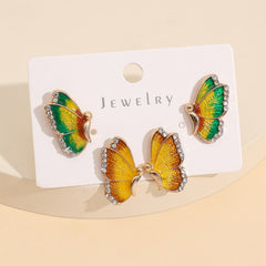 2 Piece Rhinestone Alloy Butterfly Stud Earrings - Flyclothing LLC