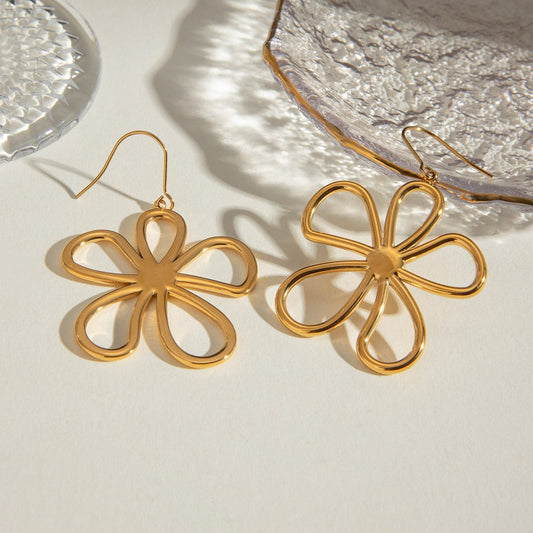 18K Gold-Plated Flower Earrings - Trendsi