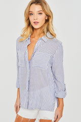 Love Tree Striped Collared Neck Long Sleeve Shirt Trendsi