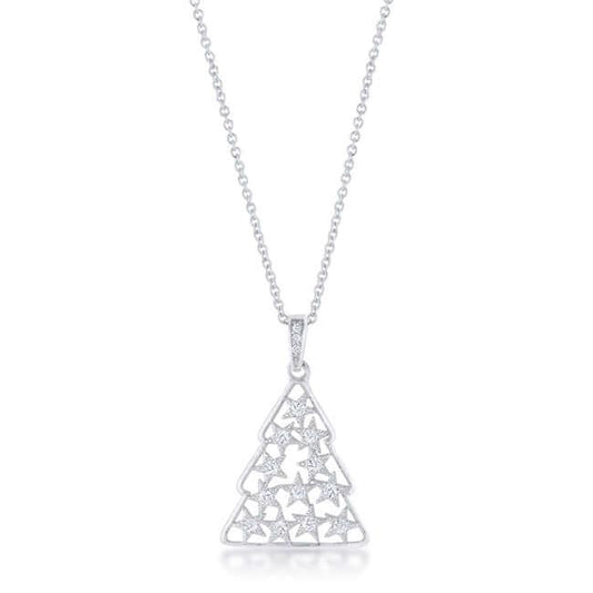 .2 ct CZ Rhodium Christmas Tree Pave Holiday Pendant - JGI