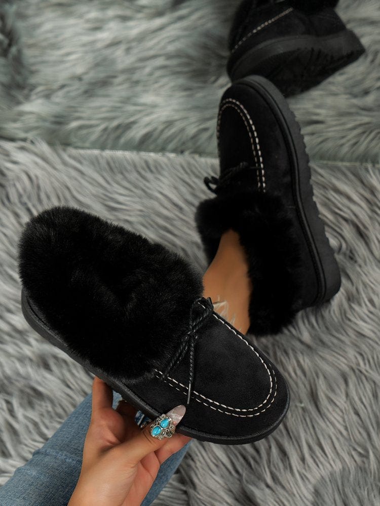 Thermal Fuzzy Tied Round Toe Boots - Trendsi