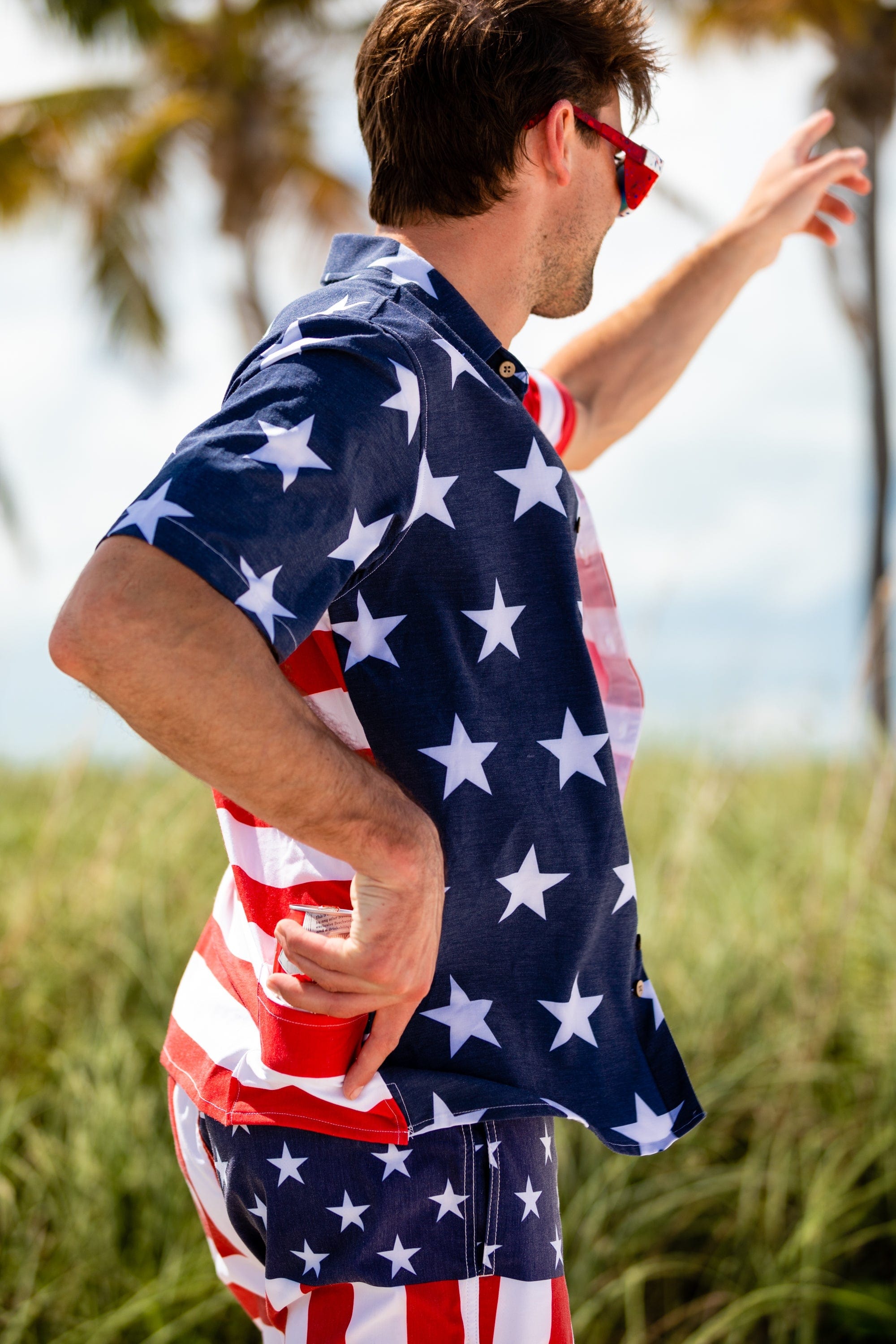 The Johnny Adams | Men's American Flag Stretch Hawaiian Shirt - Shinesty