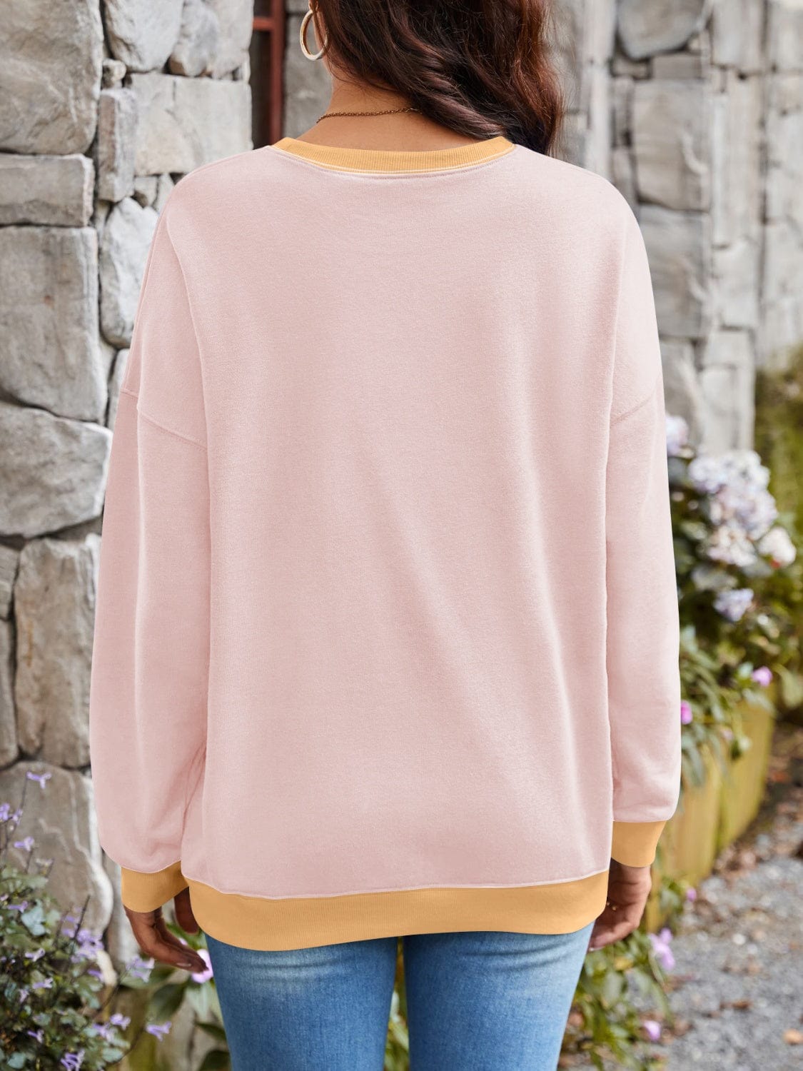 Contrast Round Neck Long Sleeve Sweatshirt - Trendsi