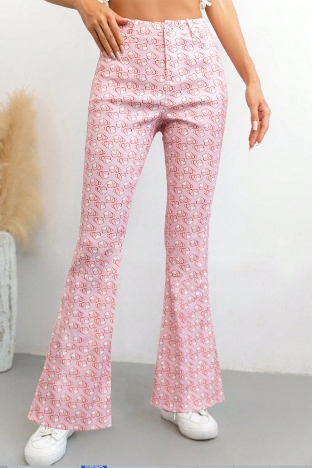 Printed High Waist Flare Pants with Pockets - Trendsi