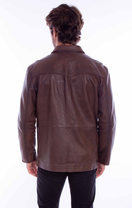 leatherwear mens chocolate 100% leather whip stitch jacket